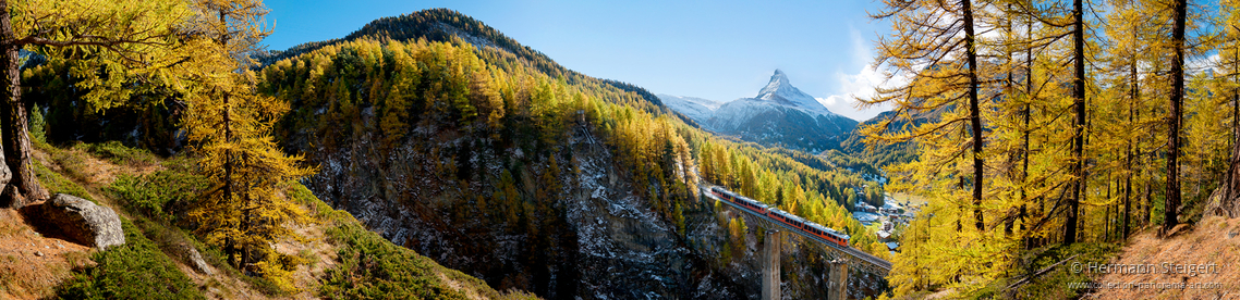 Die Gornergratbahn auf den Findelbach-Viadukt