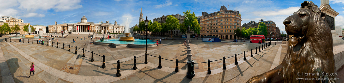  View of Trafalgar Square with the National Gallery in the background and the Nelson Column hidden on the right