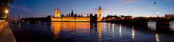 View of the Houses of Parliament and Westminster Bridge in the evening